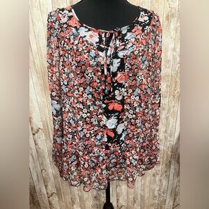 Elle‎ Floral Blouse - Black and Red